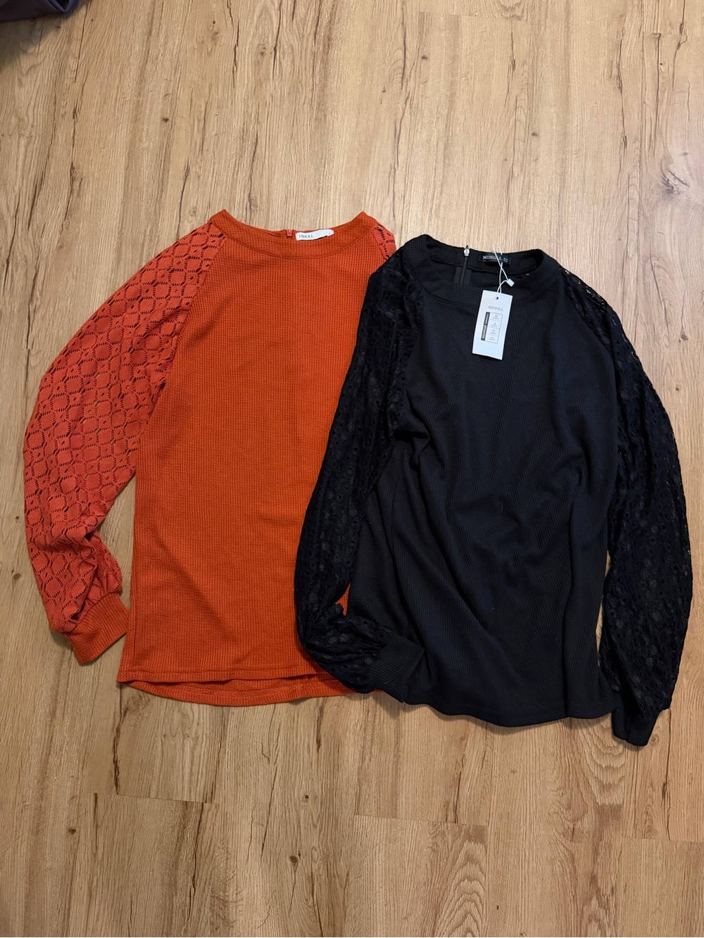 Amazon Orange & Black Lace Sleeve Women’s Tops Blouses